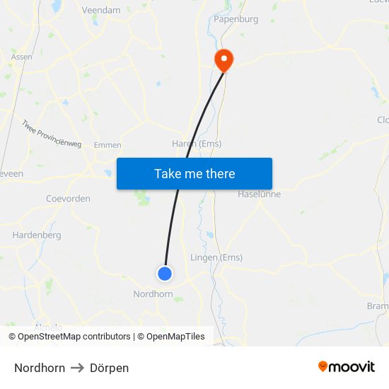 Nordhorn to Dörpen map