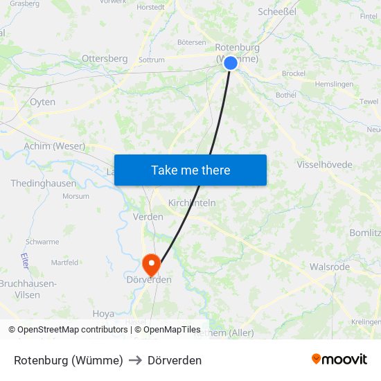 Rotenburg (Wümme) to Dörverden map