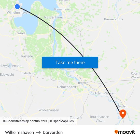 Wilhelmshaven to Dörverden map