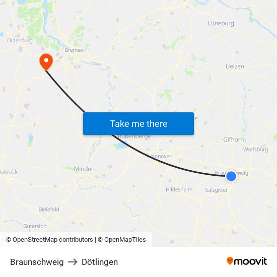 Braunschweig to Dötlingen map