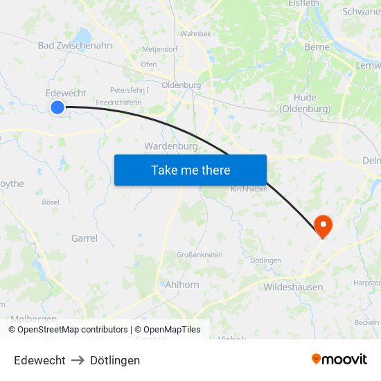 Edewecht to Dötlingen map