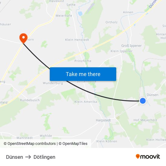Dünsen to Dötlingen map