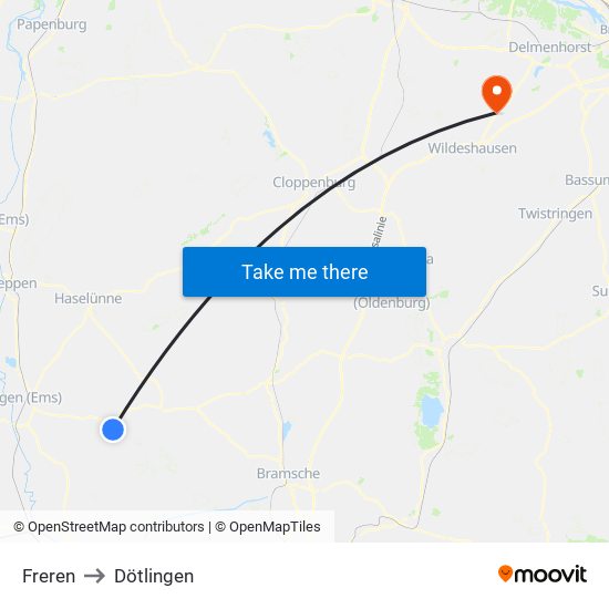 Freren to Dötlingen map