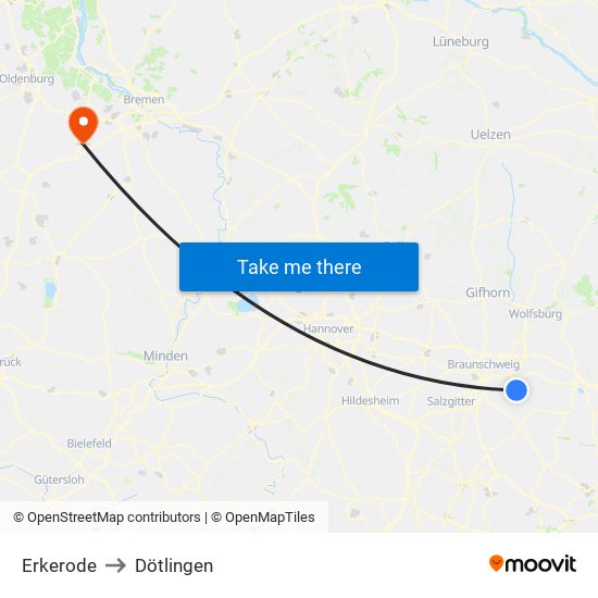 Erkerode to Dötlingen map