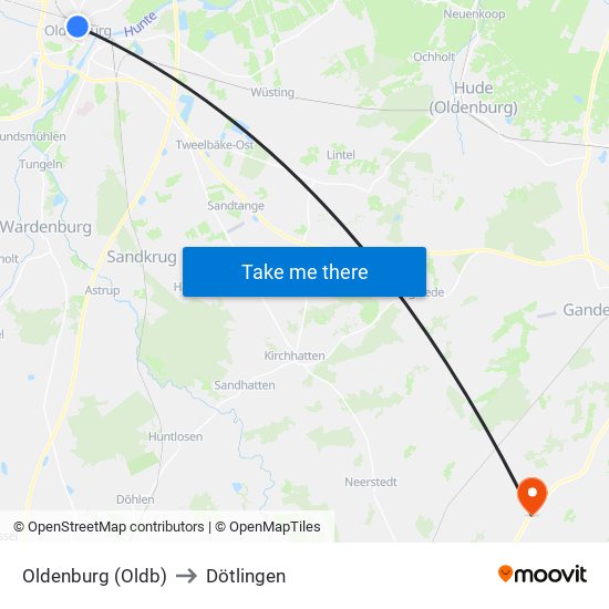 Oldenburg (Oldb) to Dötlingen map