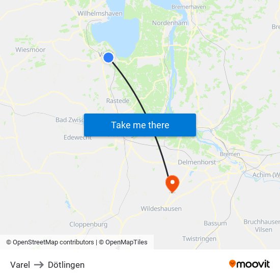 Varel to Dötlingen map