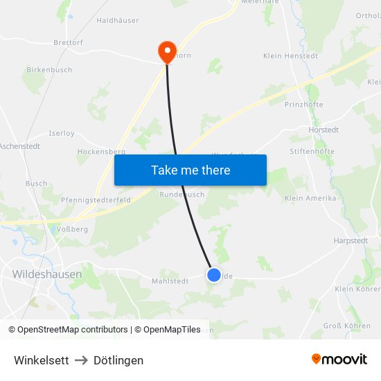 Winkelsett to Dötlingen map