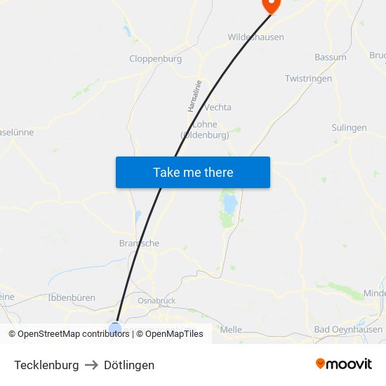 Tecklenburg to Dötlingen map