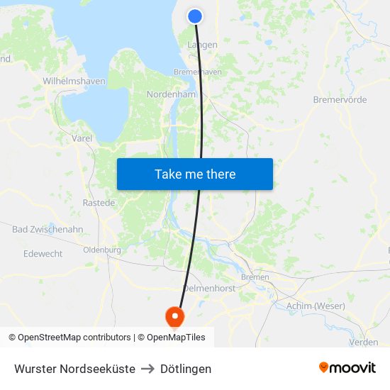 Wurster Nordseeküste to Dötlingen map