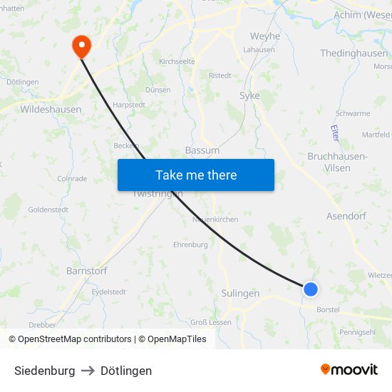Siedenburg to Dötlingen map