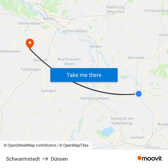Schwarmstedt to Dünsen map