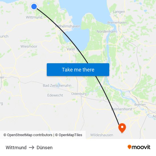 Wittmund to Dünsen map