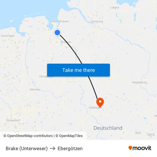 Brake (Unterweser) to Ebergötzen map