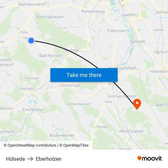 Hülsede to Eberholzen map