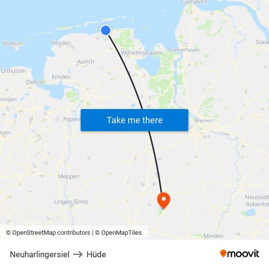 Neuharlingersiel to Hüde map