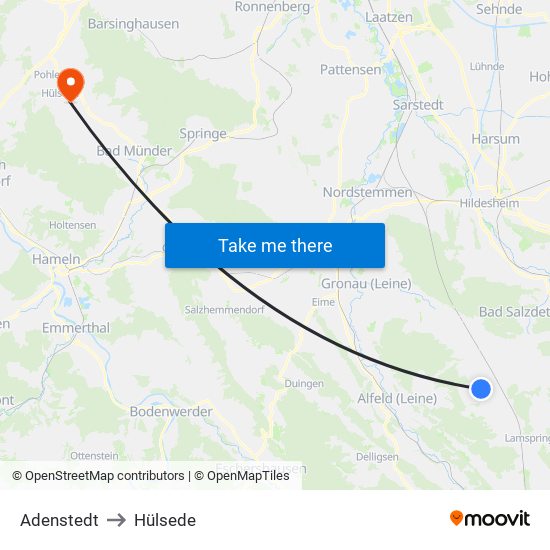 Adenstedt to Hülsede map