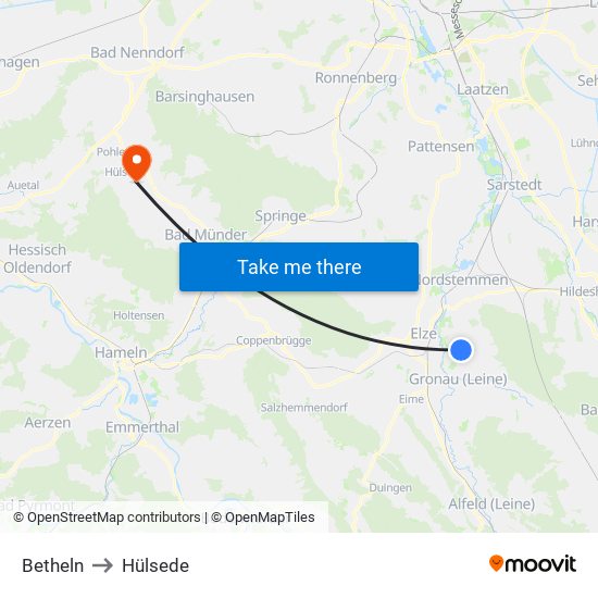 Betheln to Hülsede map