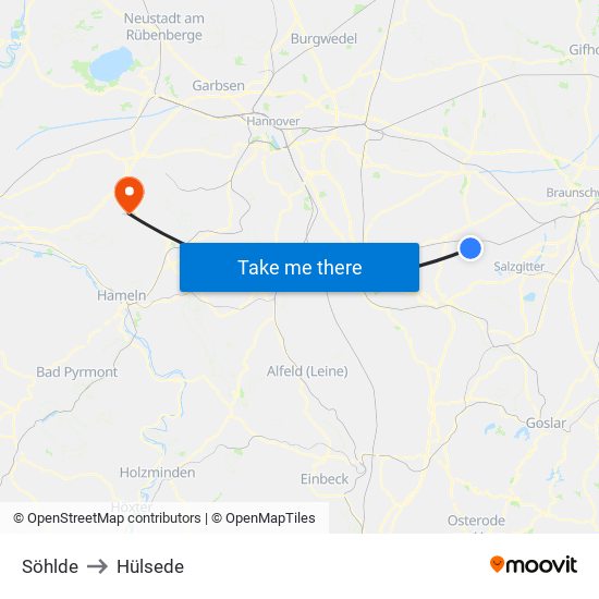Söhlde to Hülsede map