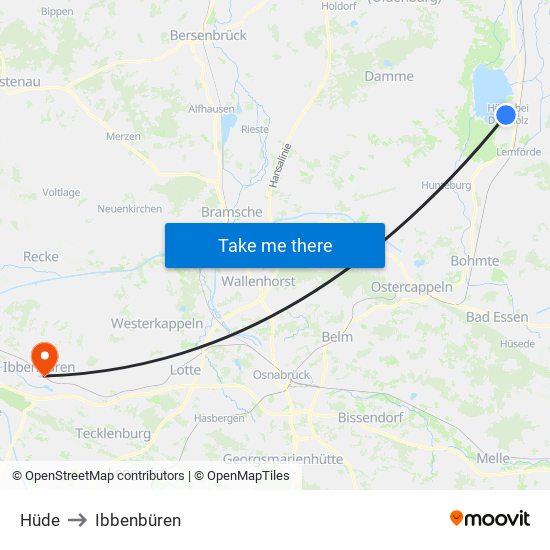 Hüde to Ibbenbüren map