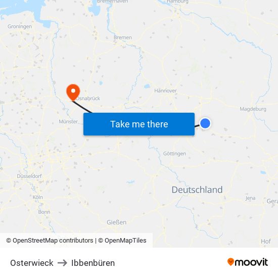 Osterwieck to Ibbenbüren map