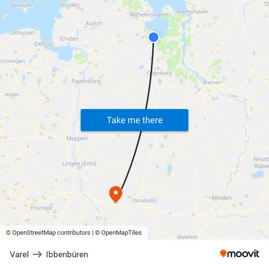 Varel to Ibbenbüren map