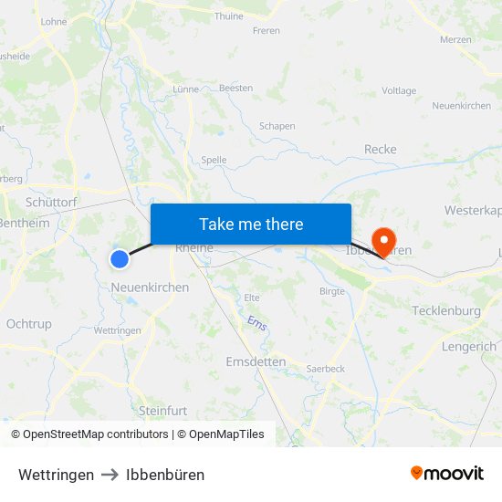 Wettringen to Ibbenbüren map