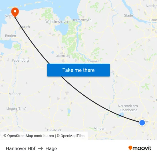 Hannover Hbf to Hage map
