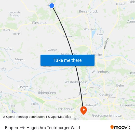 Bippen to Hagen Am Teutoburger Wald map