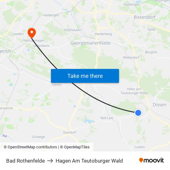 Bad Rothenfelde to Hagen Am Teutoburger Wald map