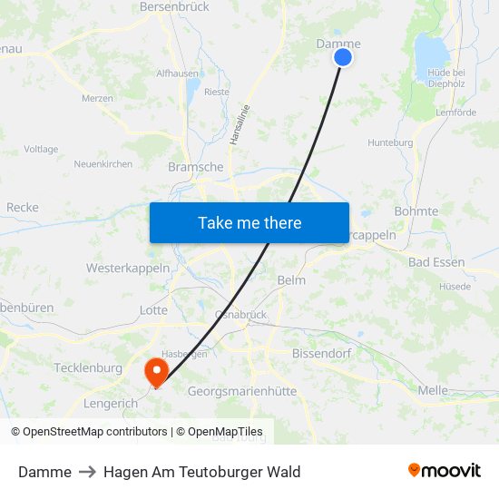 Damme to Hagen Am Teutoburger Wald map