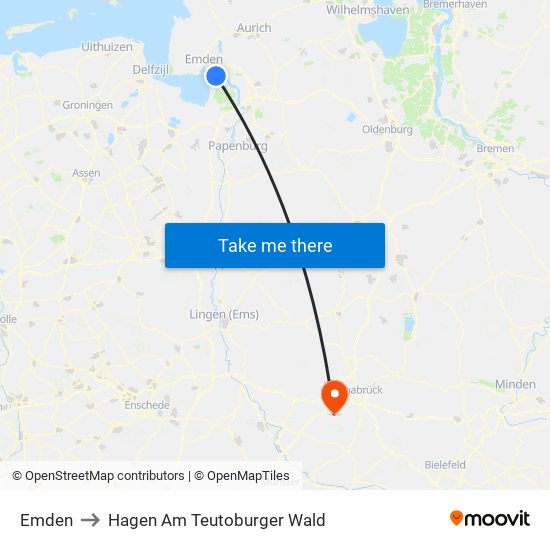 Emden to Hagen Am Teutoburger Wald map