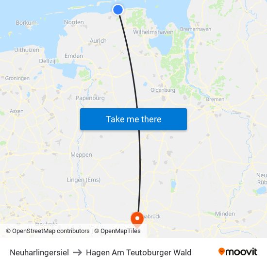 Neuharlingersiel to Hagen Am Teutoburger Wald map