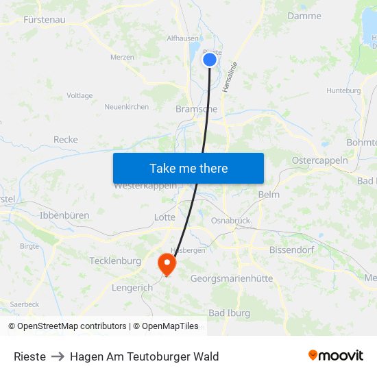 Rieste to Hagen Am Teutoburger Wald map