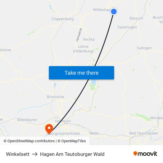 Winkelsett to Hagen Am Teutoburger Wald map