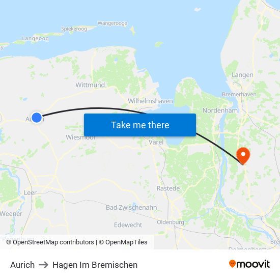 Aurich to Hagen Im Bremischen map