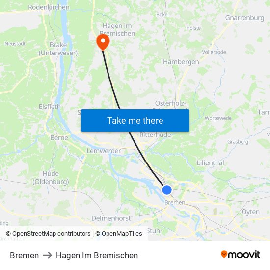 Bremen to Hagen Im Bremischen map