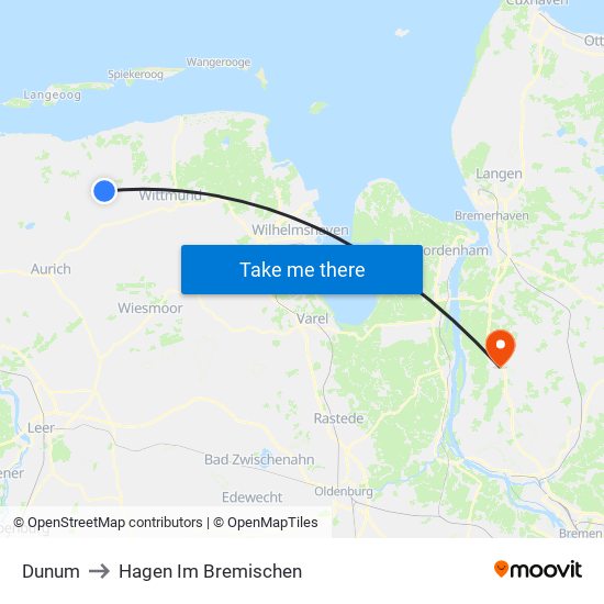 Dunum to Hagen Im Bremischen map