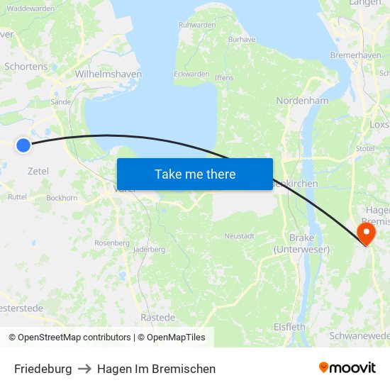 Friedeburg to Hagen Im Bremischen map