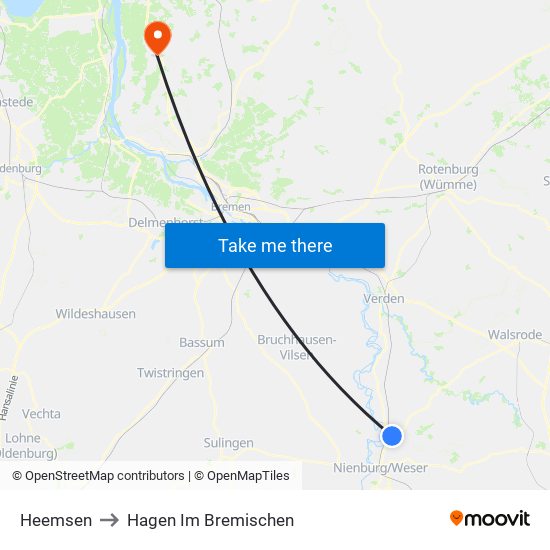 Heemsen to Hagen Im Bremischen map