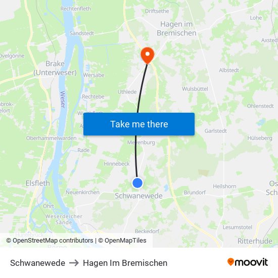 Schwanewede to Hagen Im Bremischen map