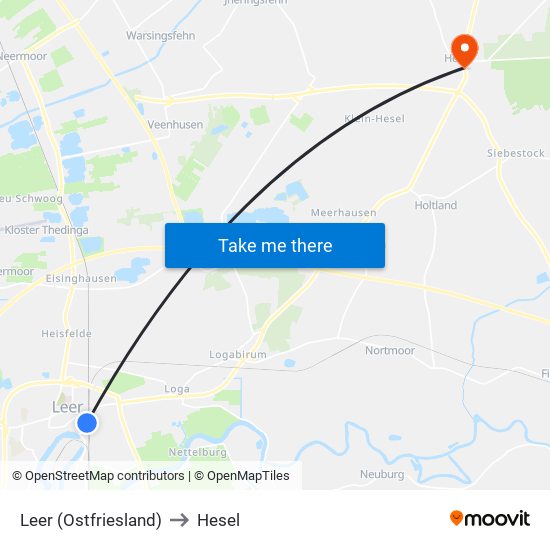 Leer (Ostfriesland) to Hesel map