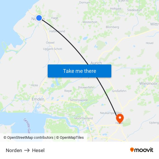 Norden to Hesel map