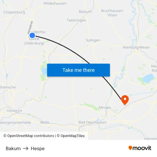 Bakum to Hespe map