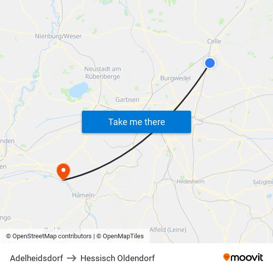 Adelheidsdorf to Hessisch Oldendorf map