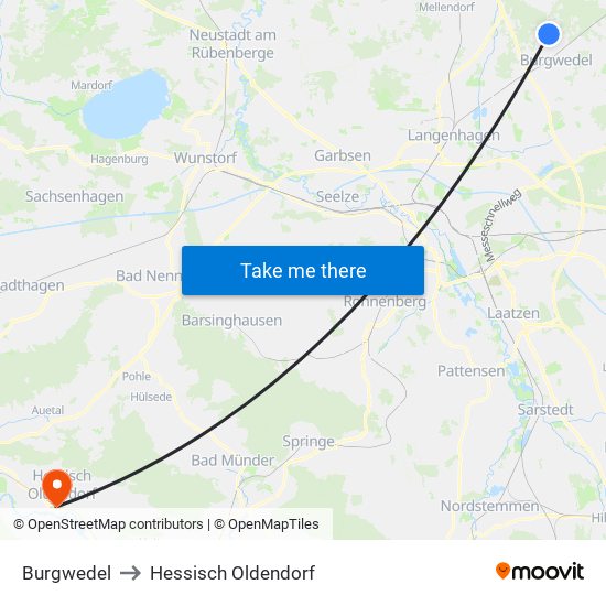 Burgwedel to Hessisch Oldendorf map