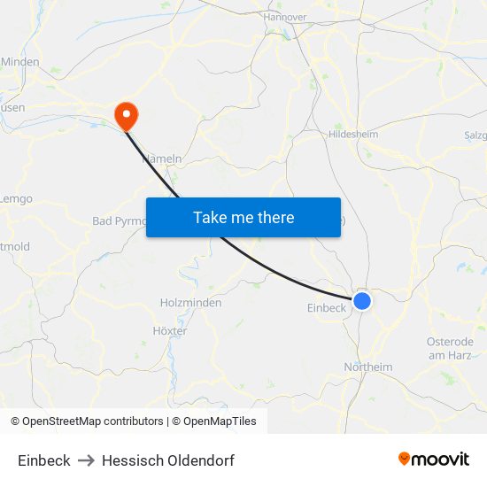 Einbeck to Hessisch Oldendorf map