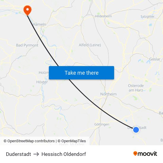 Duderstadt to Hessisch Oldendorf map