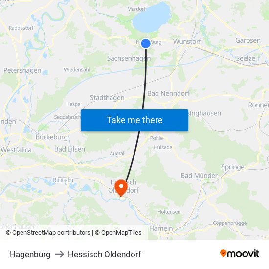 Hagenburg to Hessisch Oldendorf map