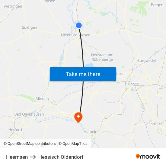 Heemsen to Hessisch Oldendorf map