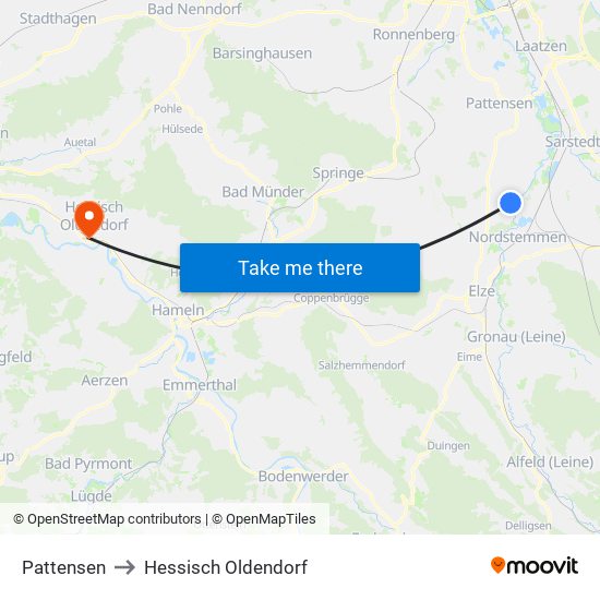 Pattensen to Hessisch Oldendorf map